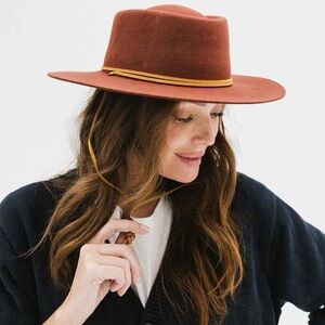 GIGI PIP Burnt Orange Wren Wide-Brim Fedora with Tan Trim